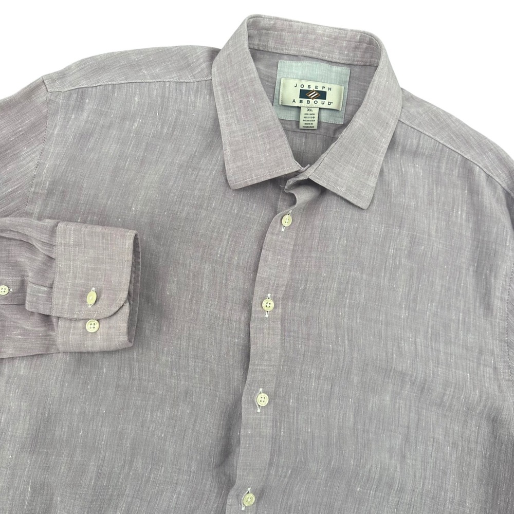 Joseph Abboud Mens XL LINEN Blend Button Down Shirt Purple Long Sleeve 37.5 Tech